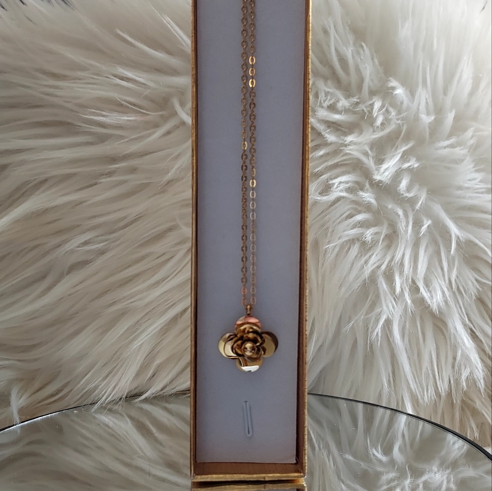 NEW 14kt Gold Plated Camelia Flower Necklace, 16" chain with 2 inch extender